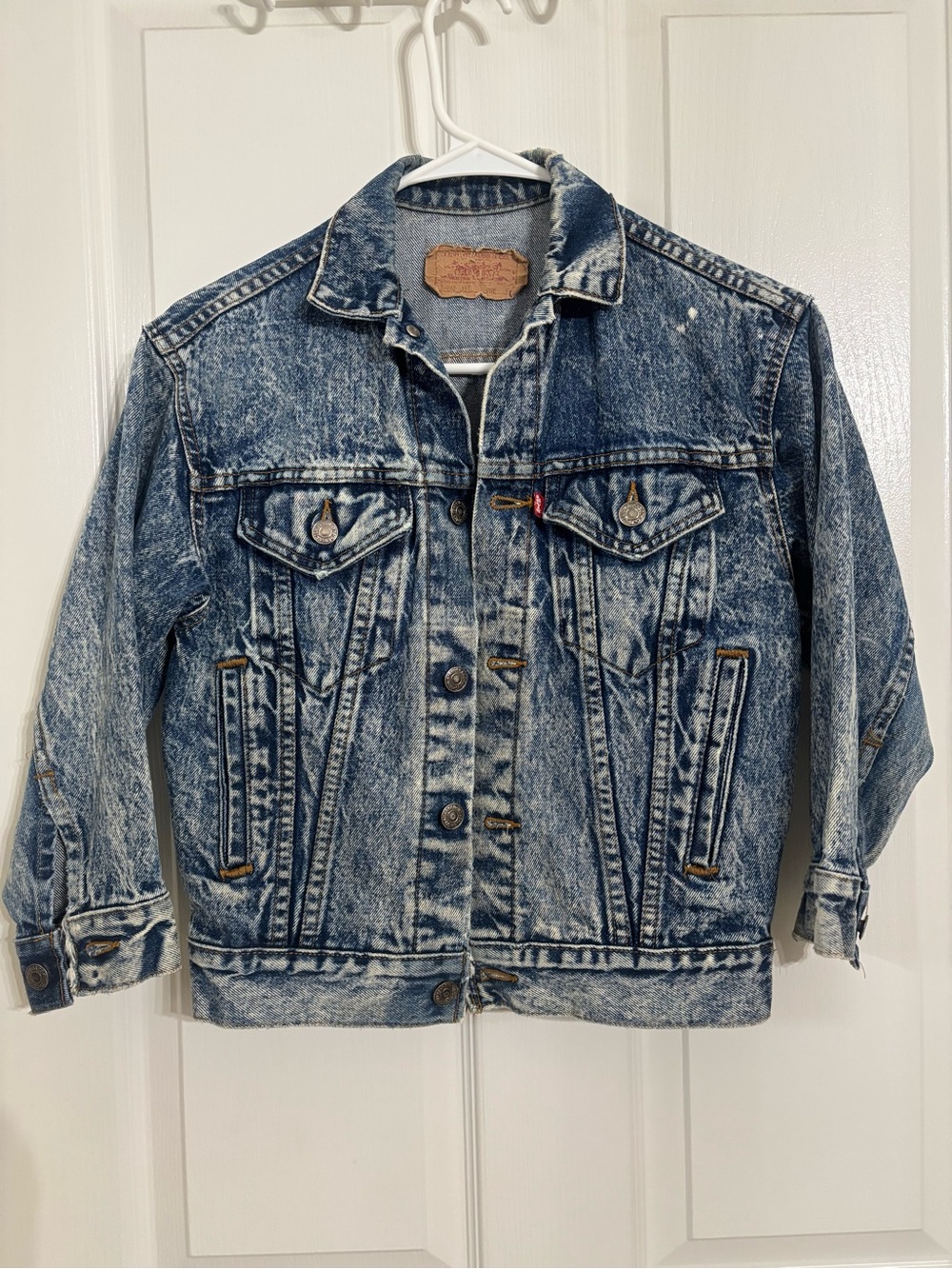 Vintage Levi’s Acid Wash Distressed Denim Trucker Jacket 3/4 Sleeve Size S EUC 🔥